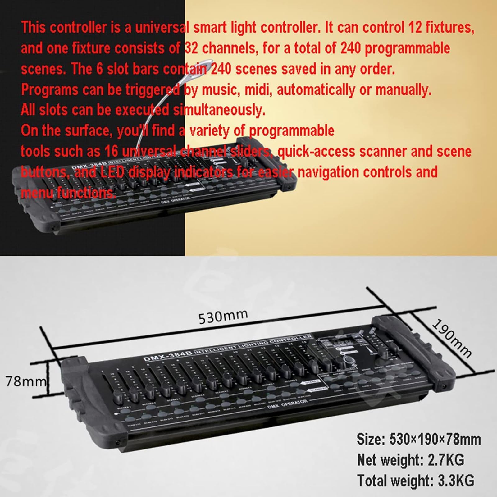Console Dmx 384b, Controlador De Iluminação Dmx512, Entrada Midi